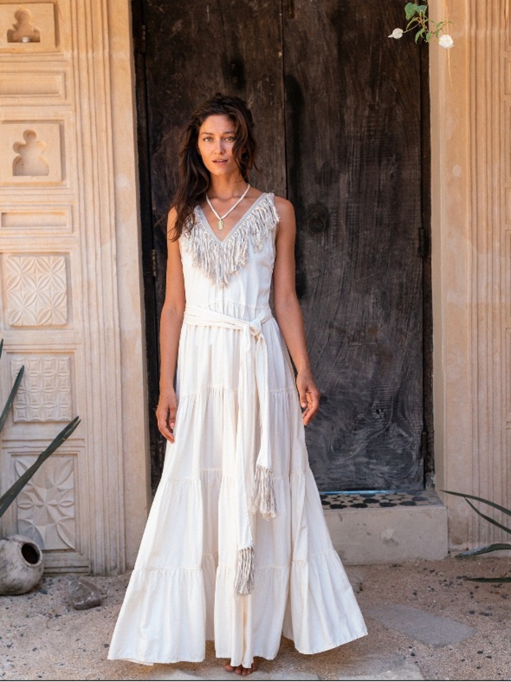 ChintamaniAlchemi - Fringed Dress Bohemian Ivory Maxi Dress